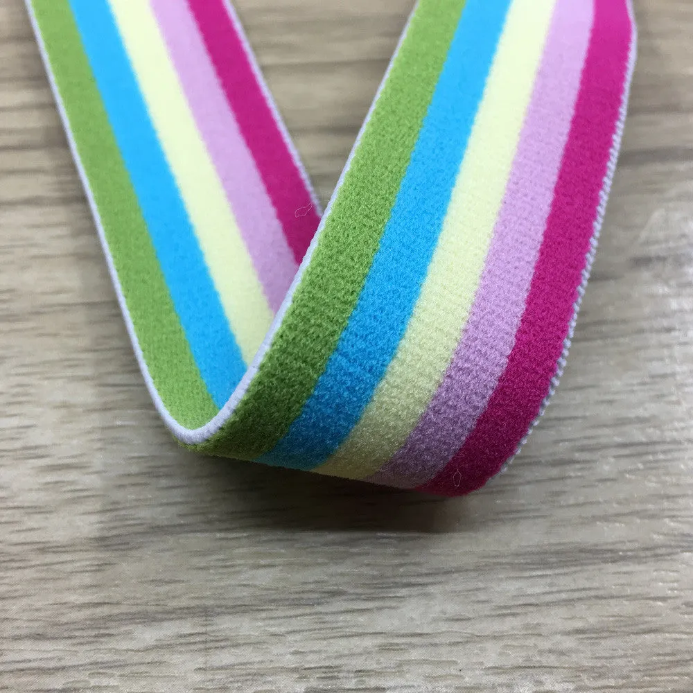 1 inch (25mm) Wide Colored Plush Colorful Striped Pink Elastic Band - 1 Yard