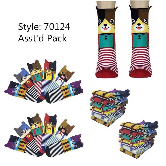 12pack Women's Cute Art Cartoon Colorful Casual Crew Cotton Animal Socks # 76124