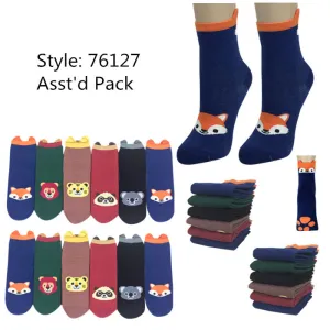 12pack Women's Cute Art Cartoon Colorful Casual Crew Cotton Animal Socks # 76127