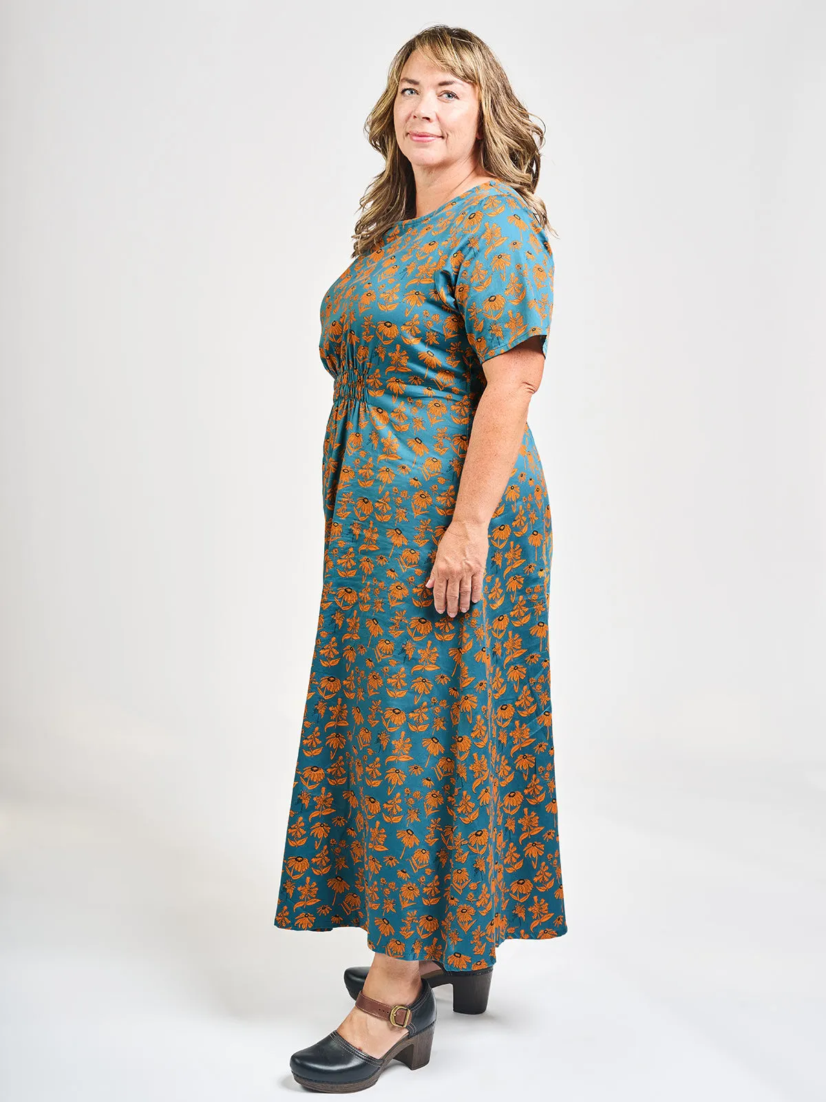 Artsy Traveler Plus Size Midi Dress - Teal Floral