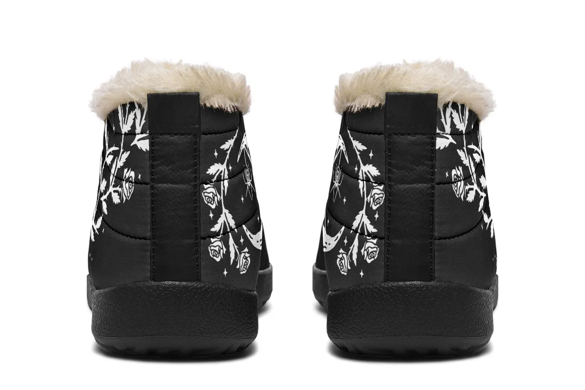 Black Widow Winter Sneakers - Warm & Easy Slip-On Shoes Lined with Vegan Wool with Anti-Slip Soles