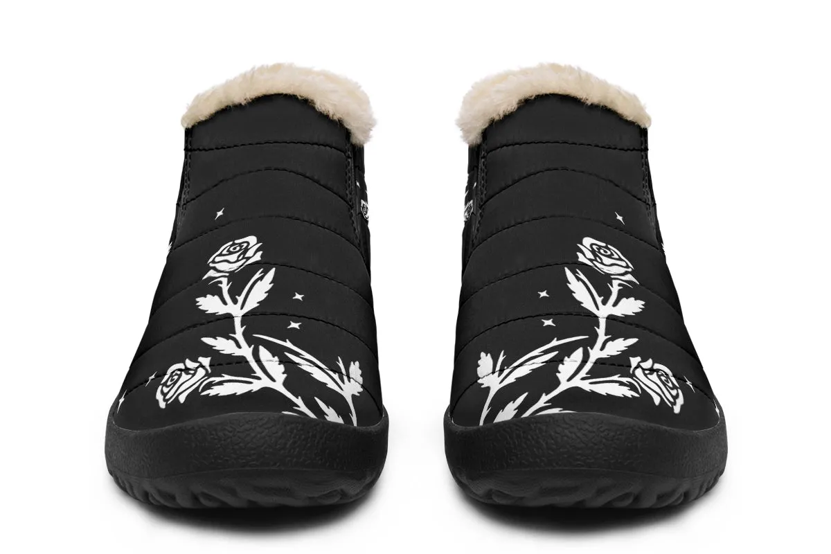 Black Widow Winter Sneakers - Warm & Easy Slip-On Shoes Lined with Vegan Wool with Anti-Slip Soles