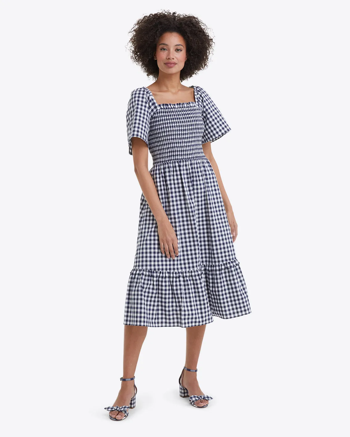 Deana Smocked Dress in Navy Gingham