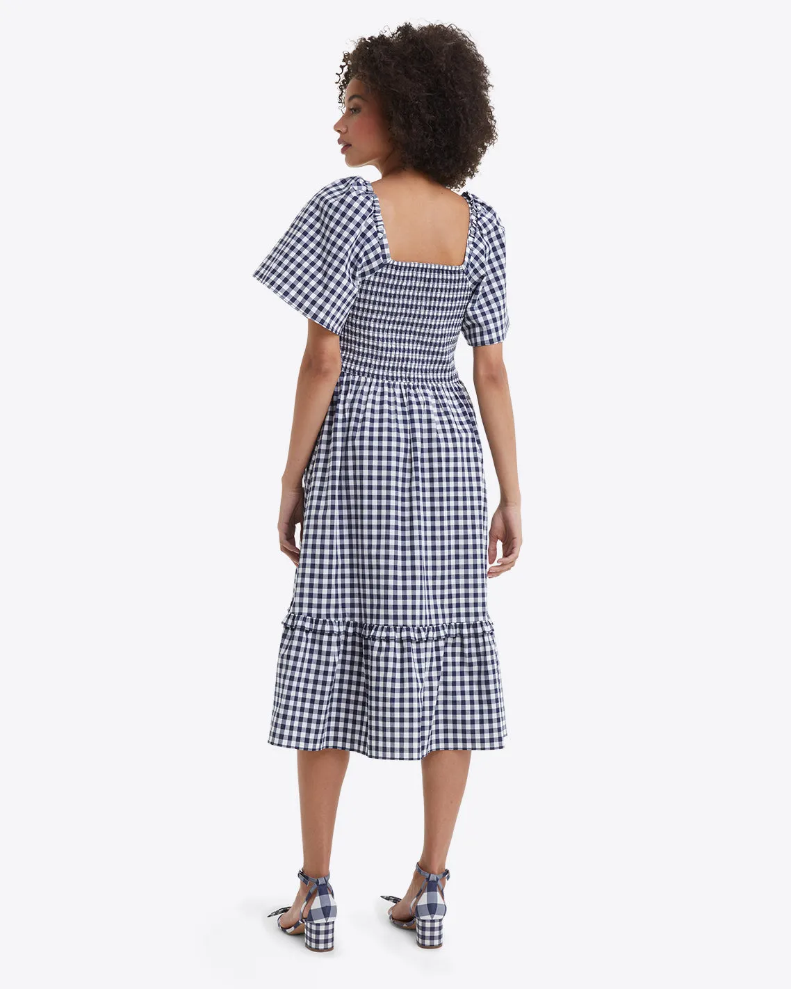 Deana Smocked Dress in Navy Gingham