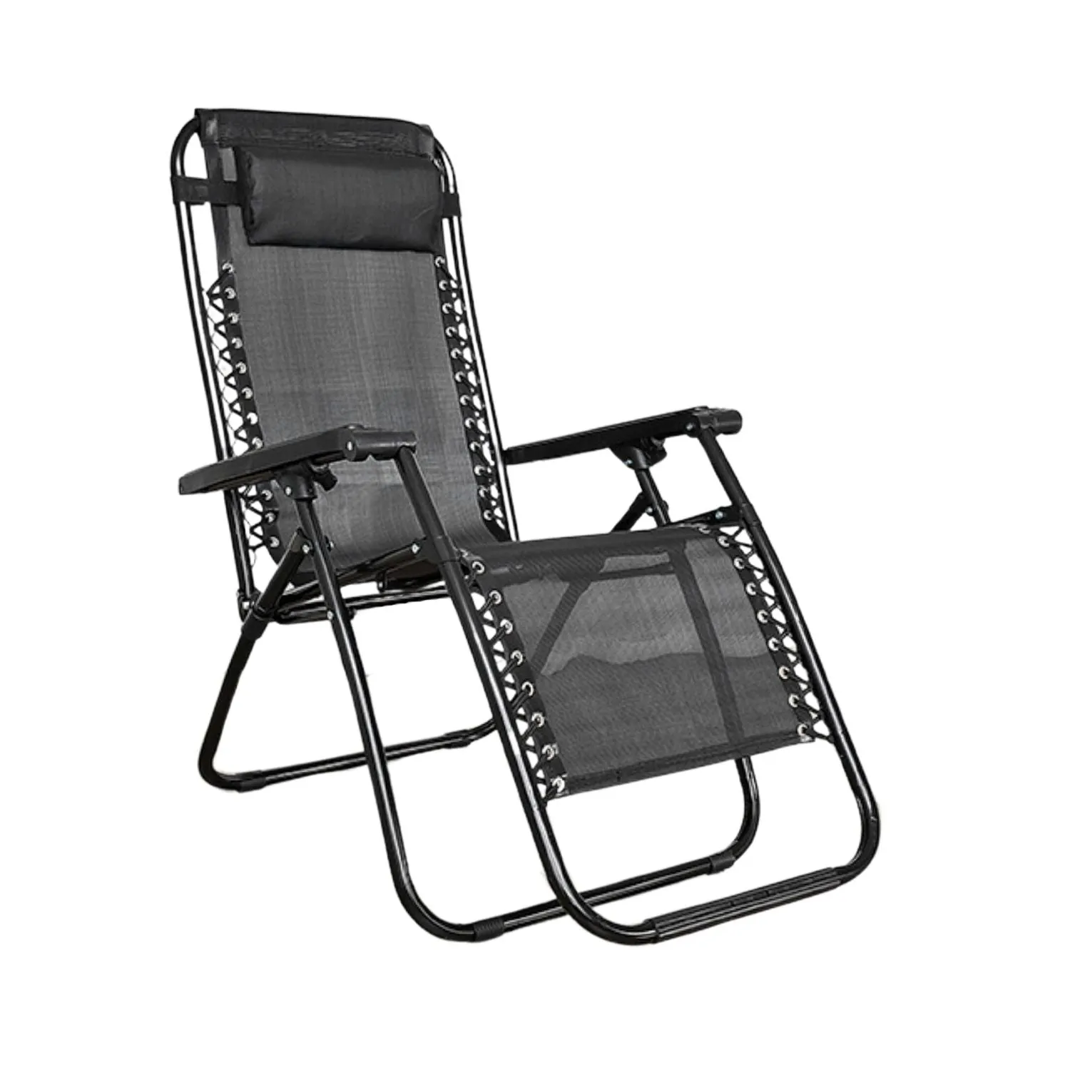 Durable Foldable Reclining Camping Chair with Mesh, Black