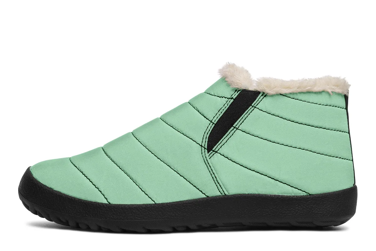 Mint Green Winter Sneakers - Warm & Easy Slip-On Shoes Lined with Vegan Wool with Anti-Slip Soles