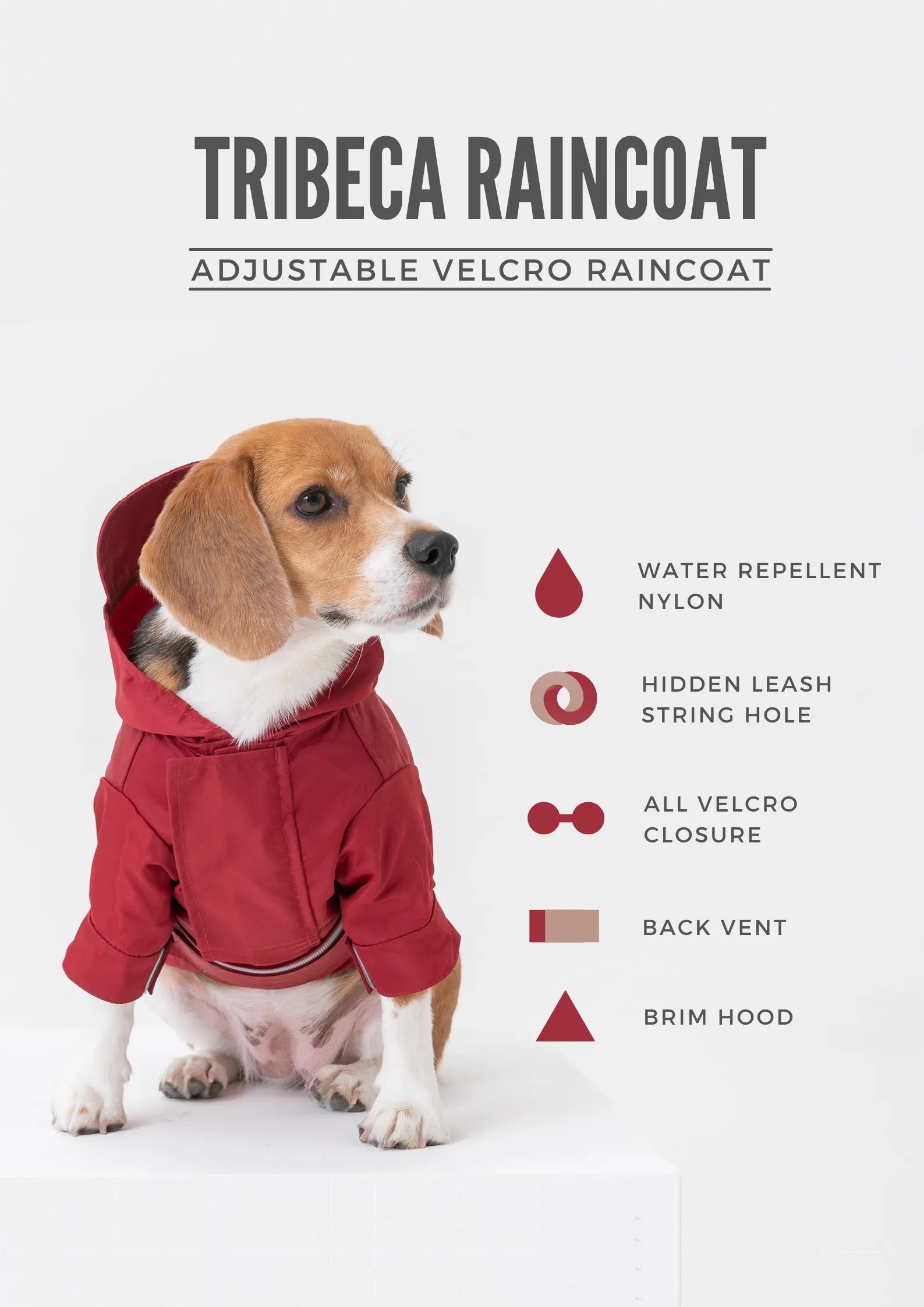 Tribeca adjustable velcro raincoat -  Burgundy