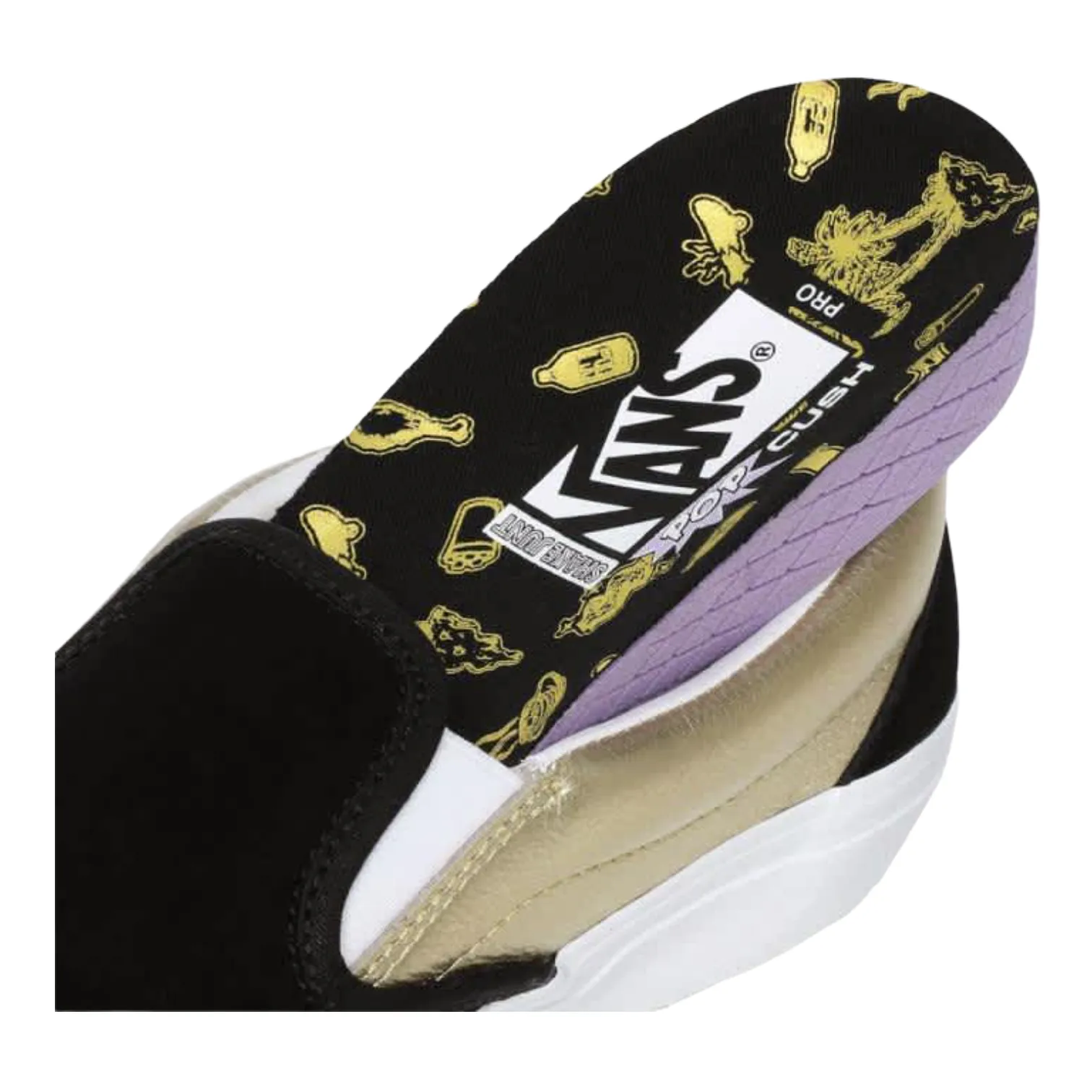 Vans Shake Junt Slip On Pro Skate Shoes - Black / Metallic Gold / White