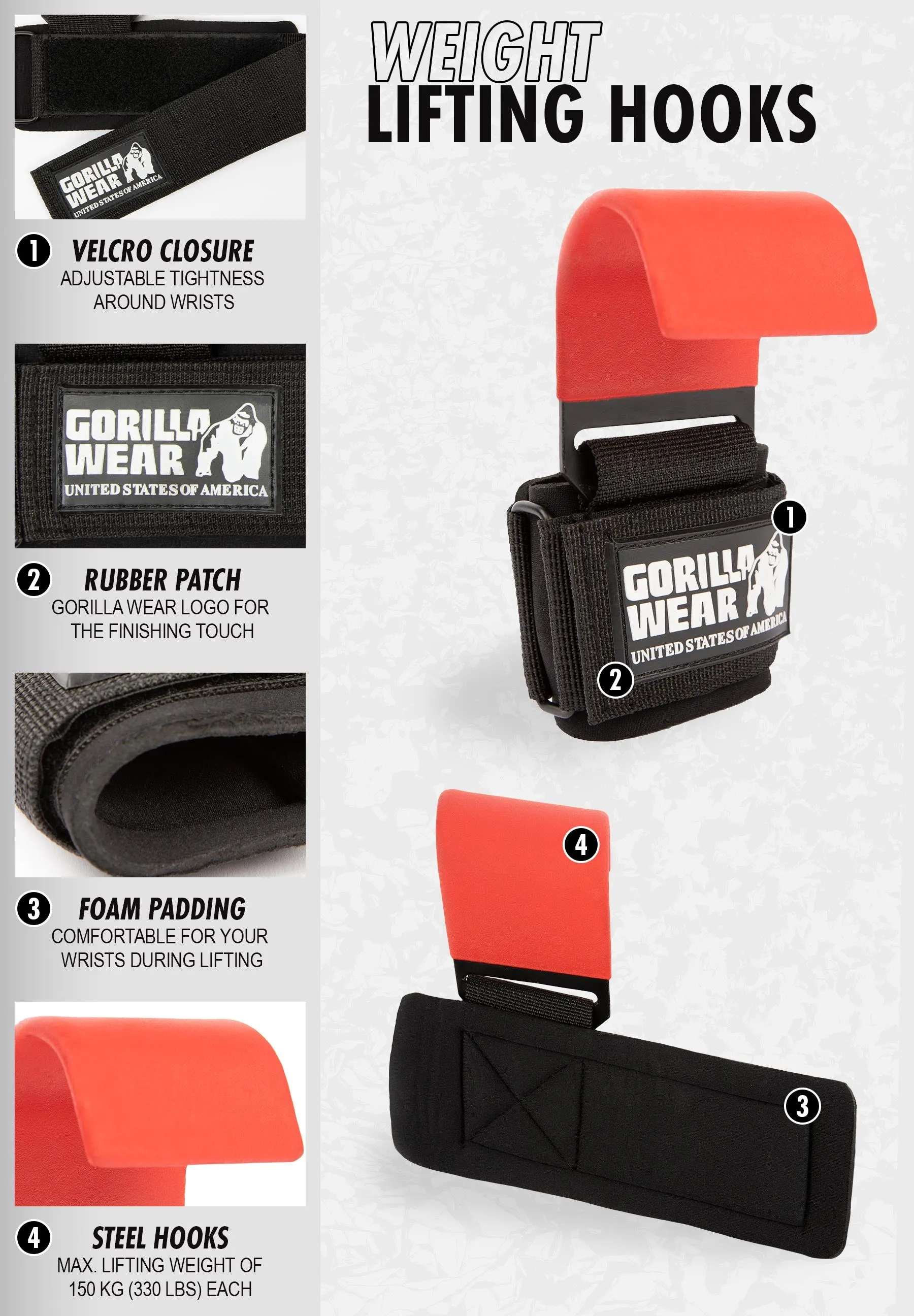 Weight Lifting Hooks - Black/Red